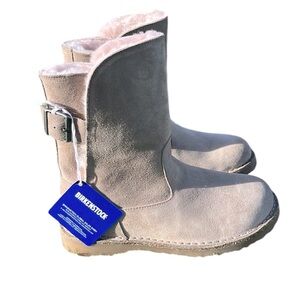 NWT - Birkenstock Uppsala Boot - 36 EU Reg Width, Gray Taupe & Pink Shearling